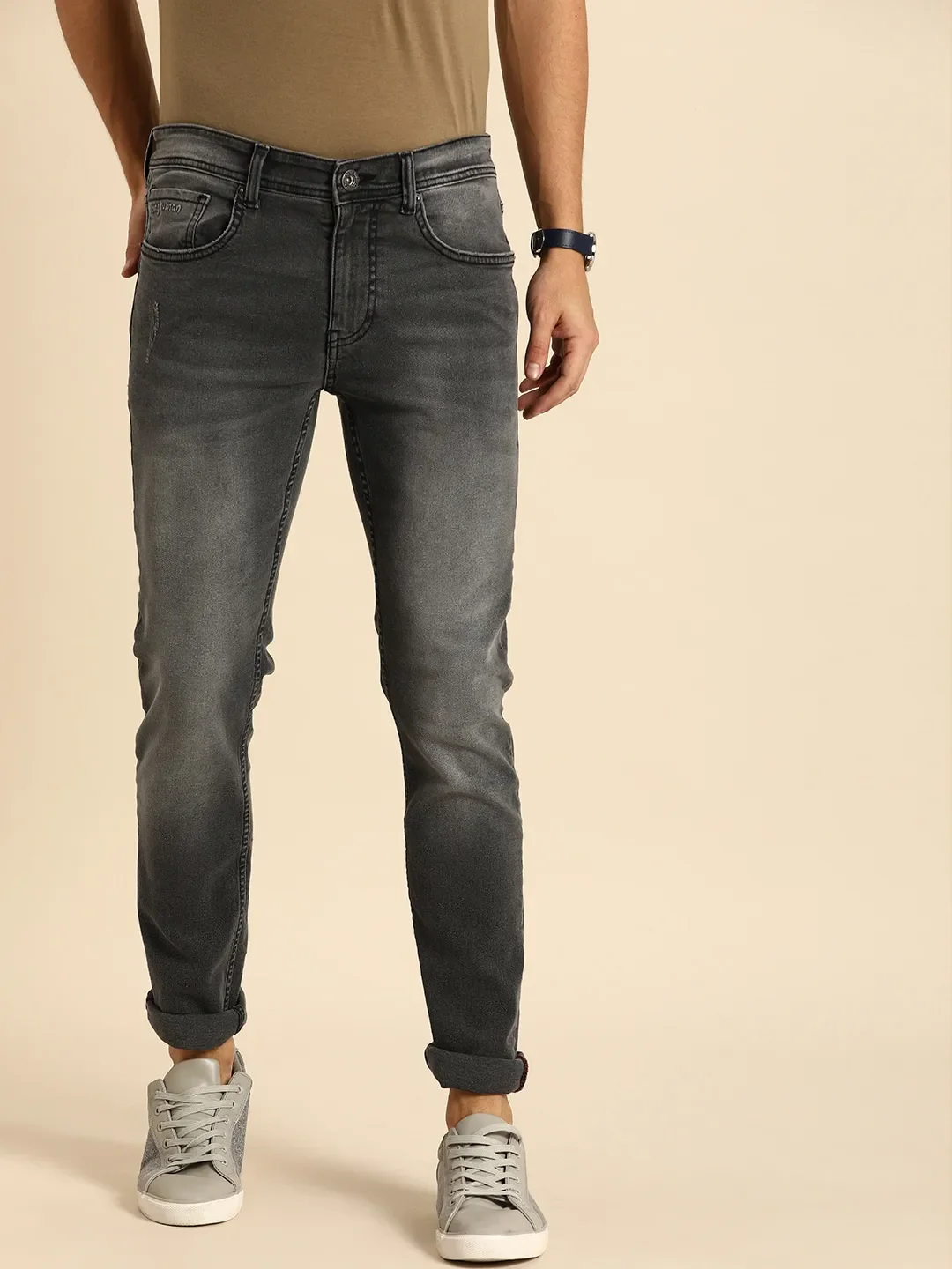 Grey Skinny Straight Fit Men's Denims by Being Human Clothing