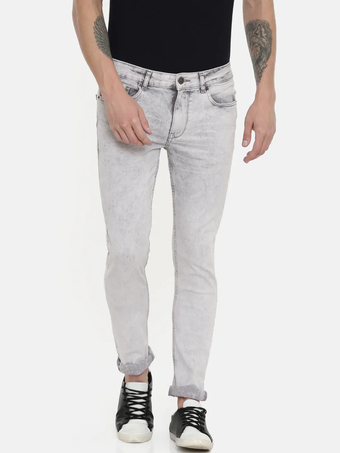 Grey Skinny Straight Fit Men's Denims by Being Human Clothing