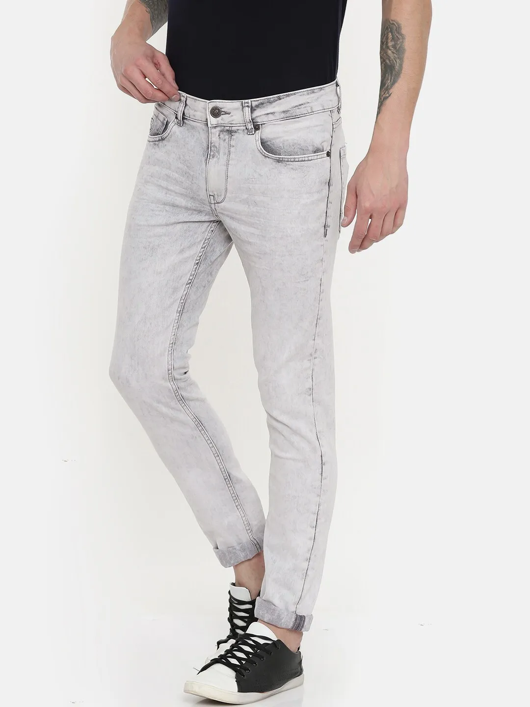 Grey Skinny Straight Fit Men's Denims by Being Human Clothing - Image 2