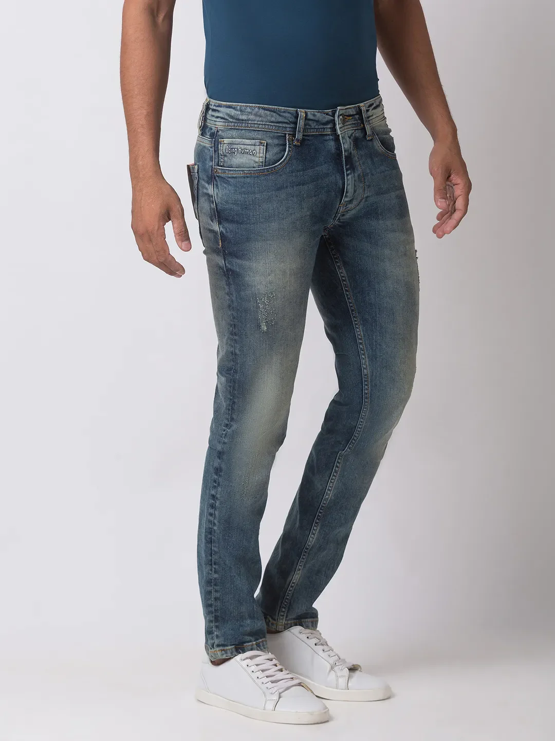 Blue Skinny Straight Fit Men's Denims by Being Human Clothing - Image 2