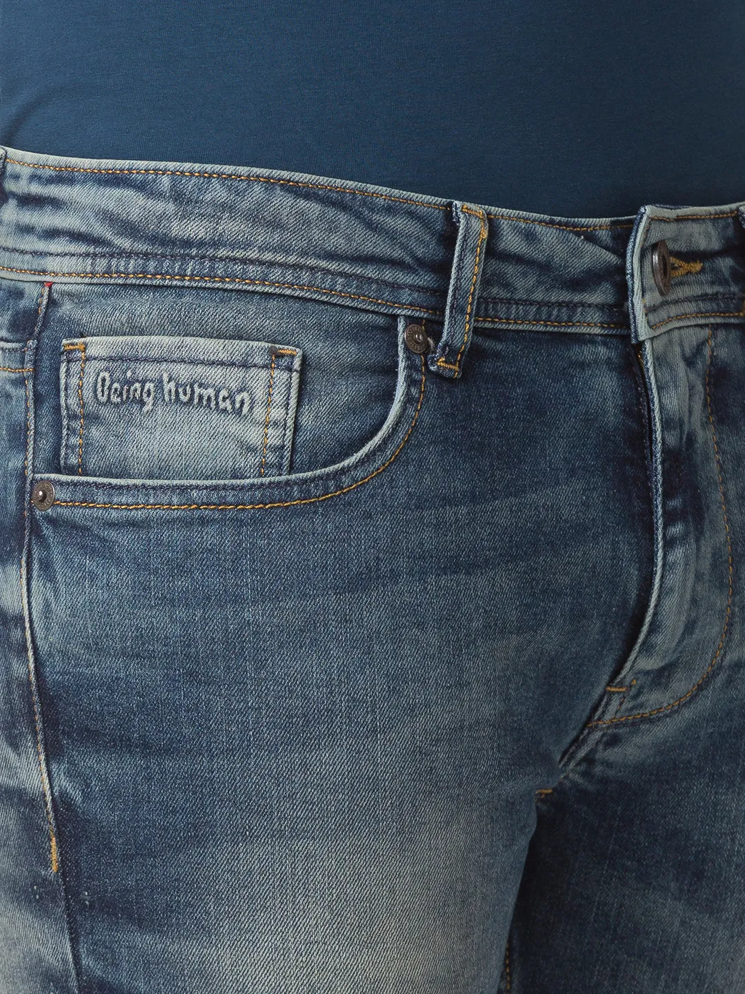 Blue Skinny Straight Fit Men's Denims by Being Human Clothing - Image 4