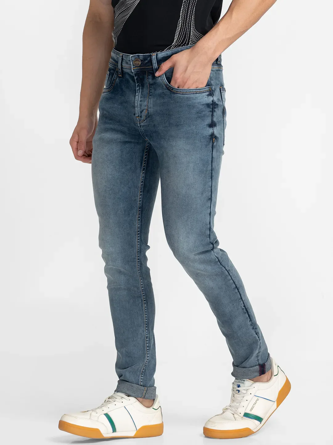 Blue Skinny Straight Fit Men's Denims by Being Human Clothing - Image 4