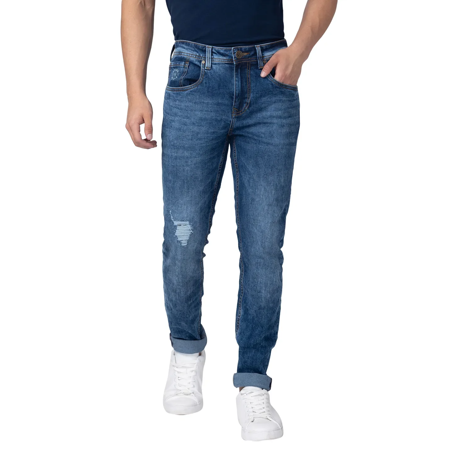 Blue Skinny Fit Denims For Men By Being Human Clothing