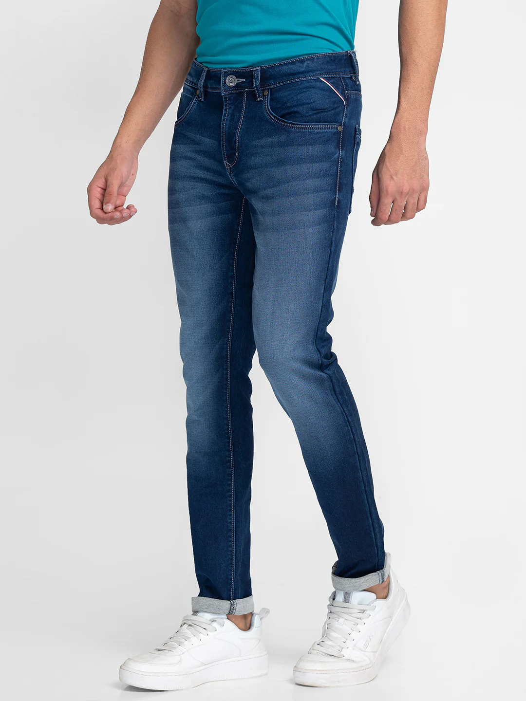 Blue Skinny Fit Denims For Men By Being Human Clothing - Image 3