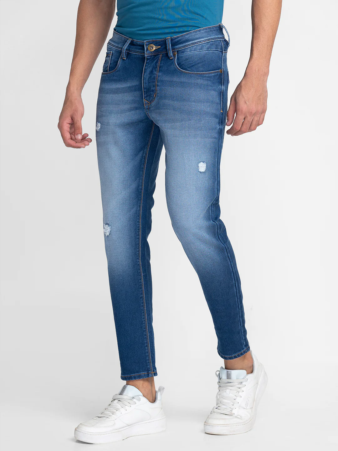 Blue Skinny Fit Denims For Men By Being Human Clothing - Image 4