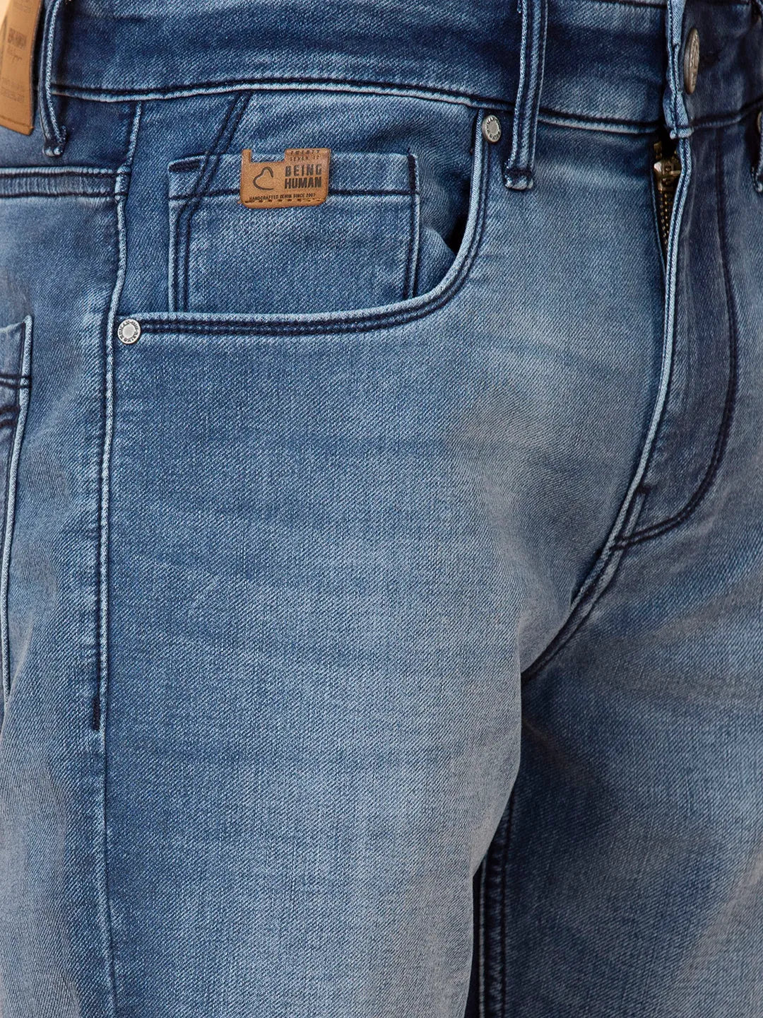 Blue Skinny Fit Denims For Men By Being Human Clothing - Image 5