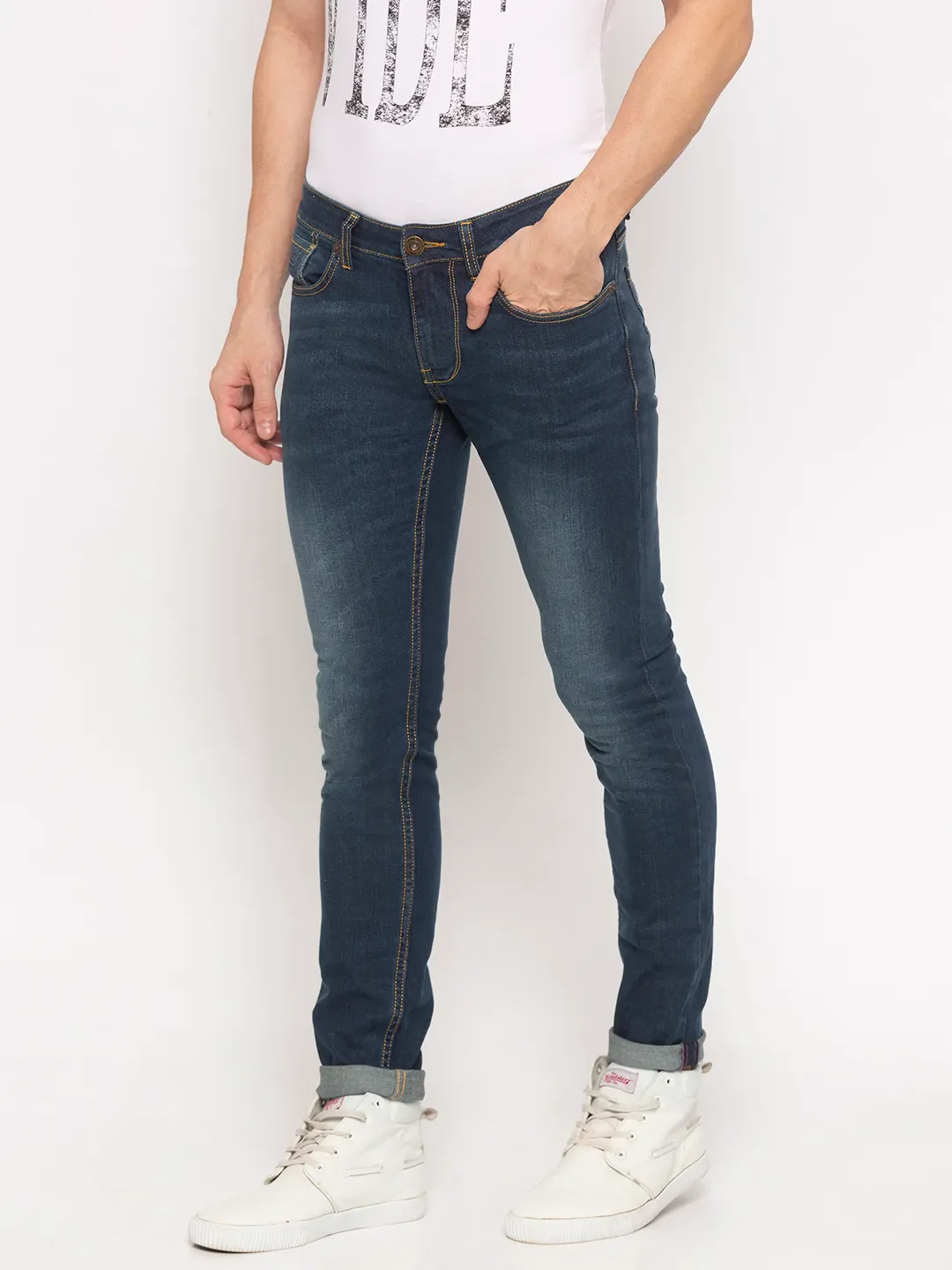 Blue Skinny Straight Fit Men's Denims by Being Human Clothing - Image 3