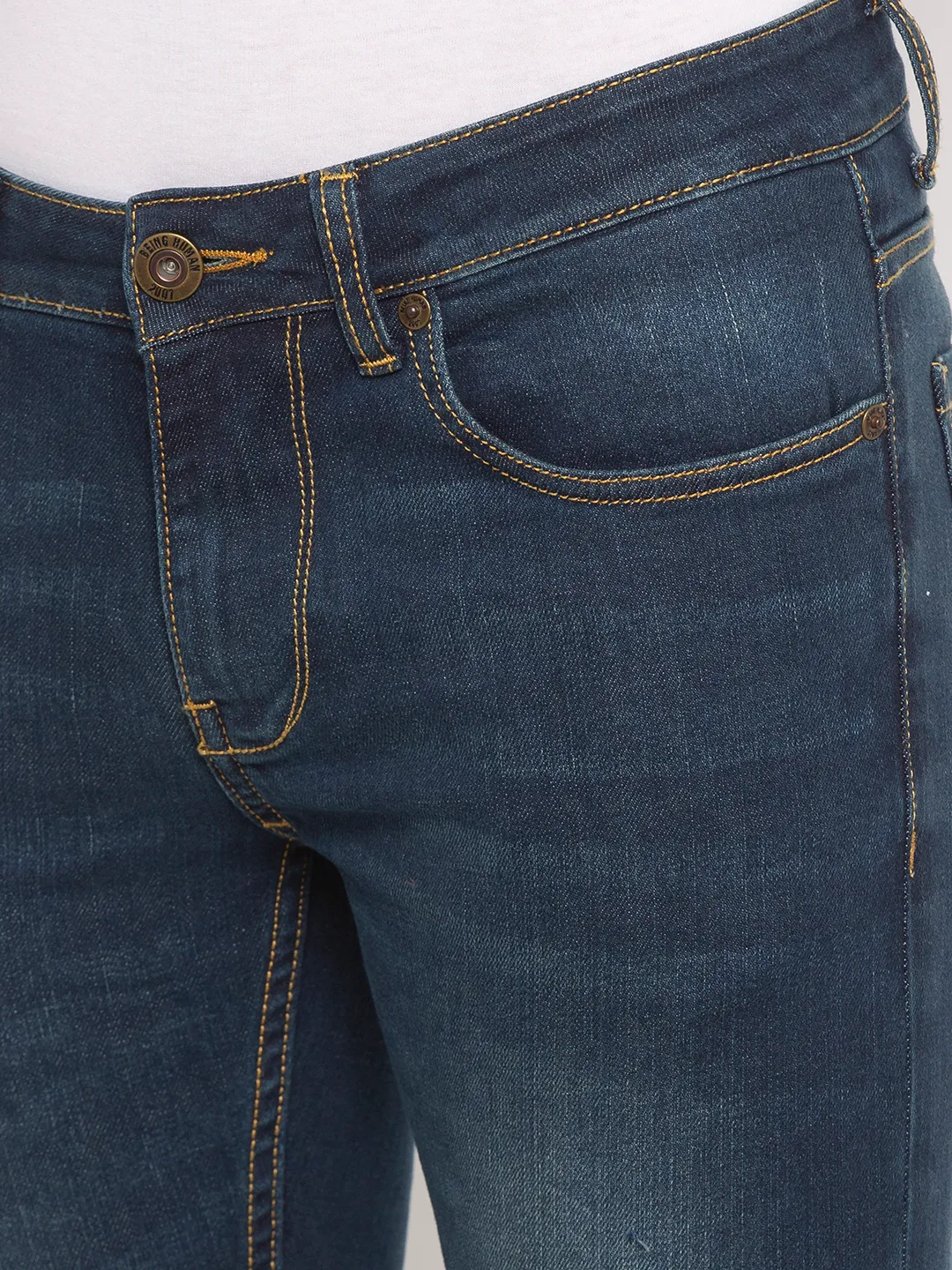 Blue Skinny Straight Fit Men's Denims by Being Human Clothing - Image 4