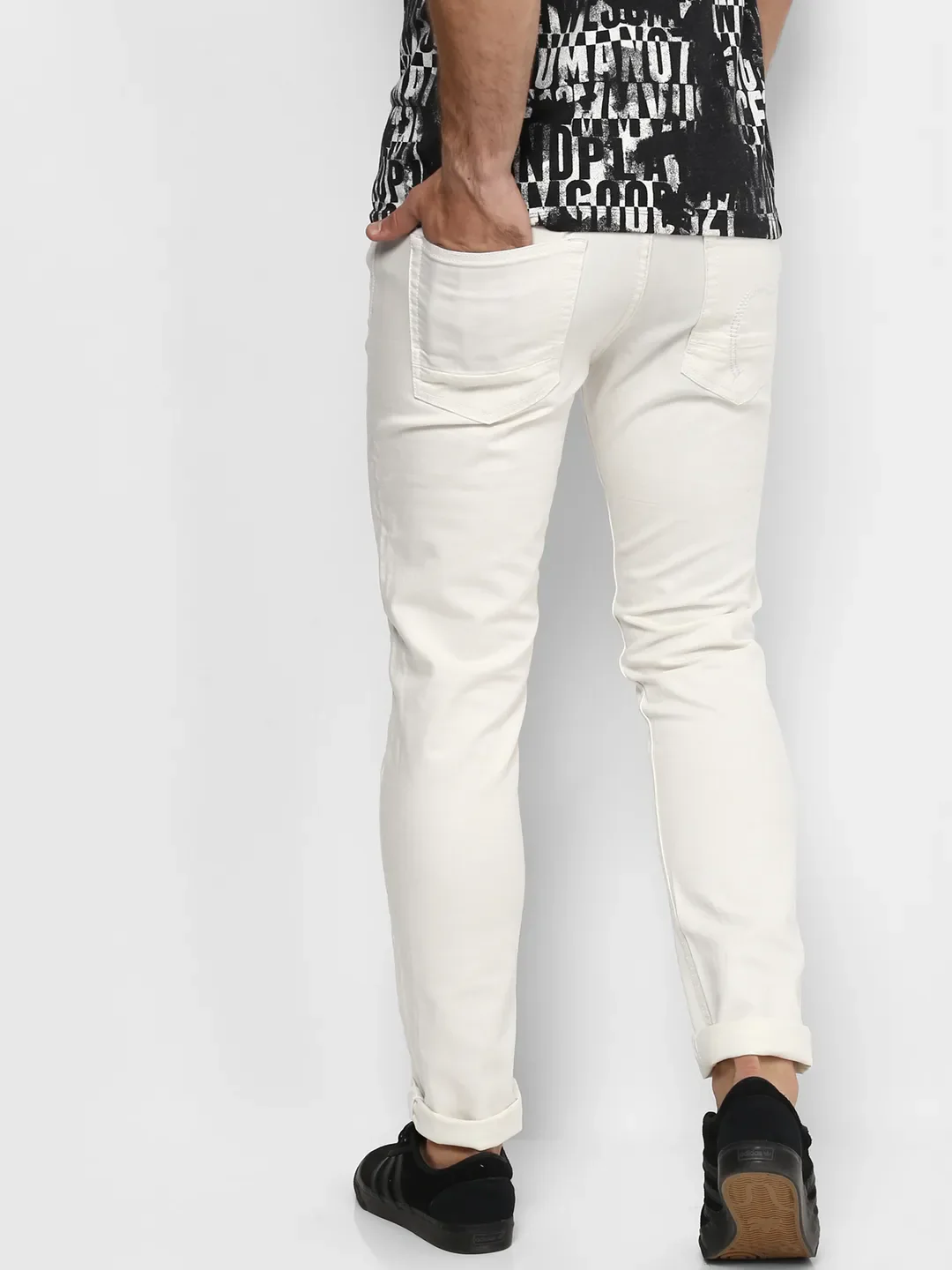 White Skinny Straight Fit Men's Denims by Being Human Clothing - Image 2