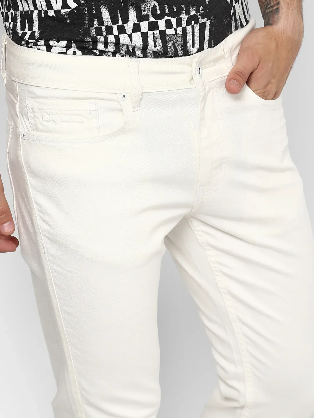 White Skinny Straight Fit Men's Denims by Being Human Clothing - Image 3