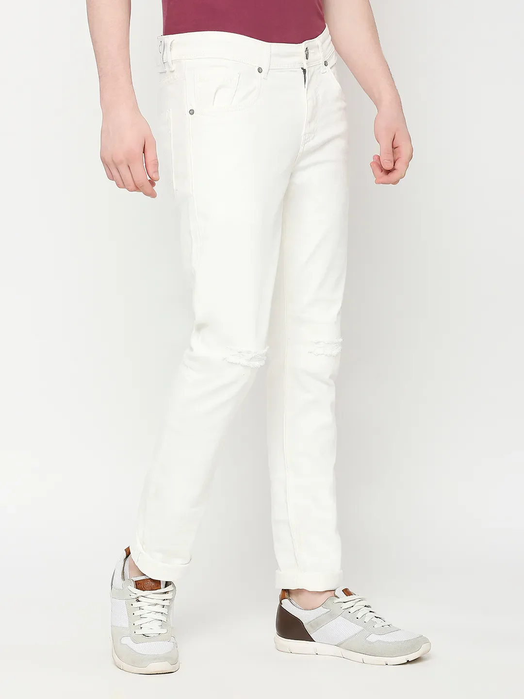 White Skinny Straight Fit Men's Denims by Being Human Clothing - Image 3