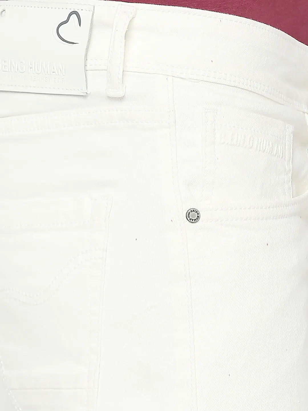 White Skinny Straight Fit Men's Denims by Being Human Clothing - Image 5