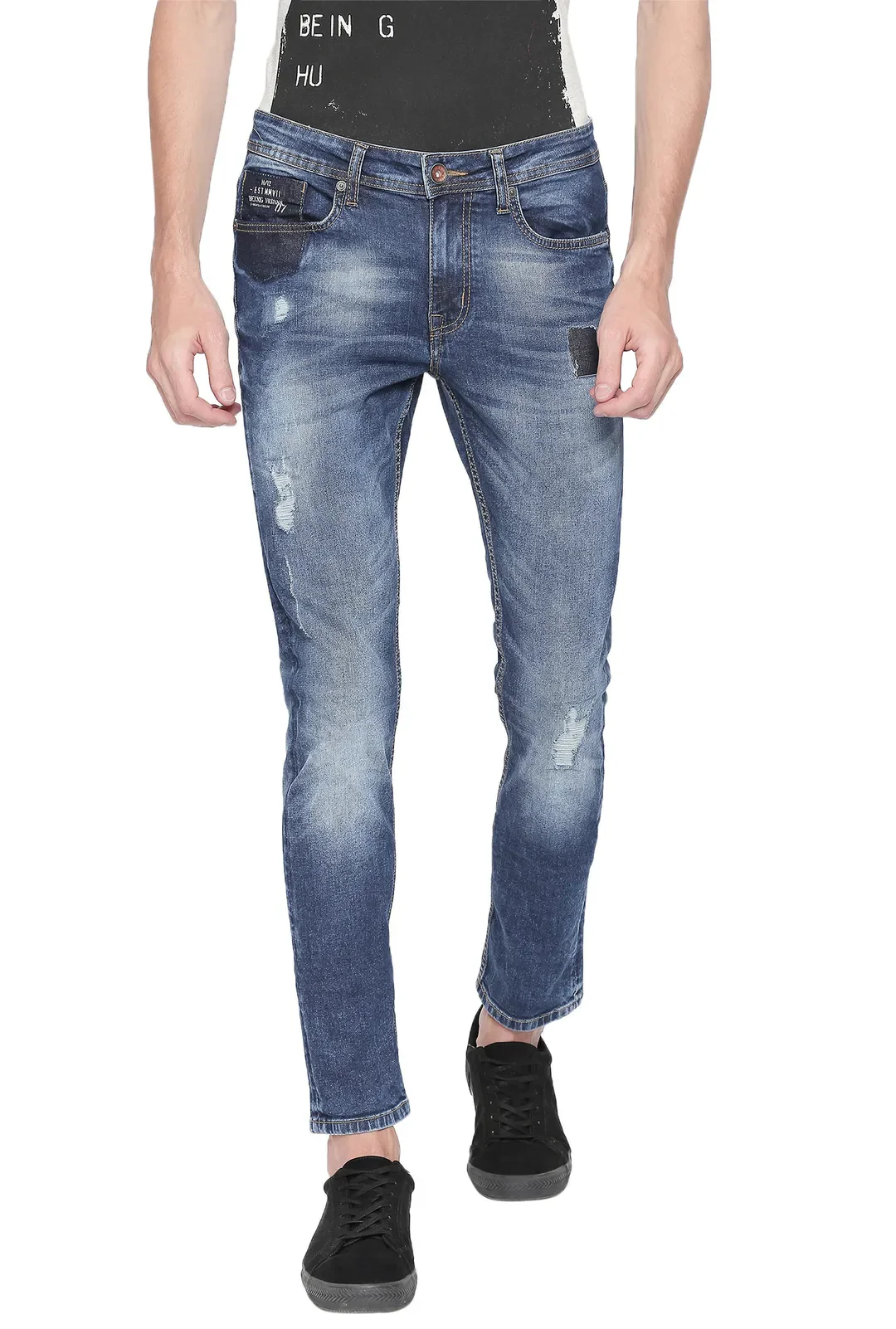 Blue Skinny Straight Fit Men's Denims by Being Human Clothing