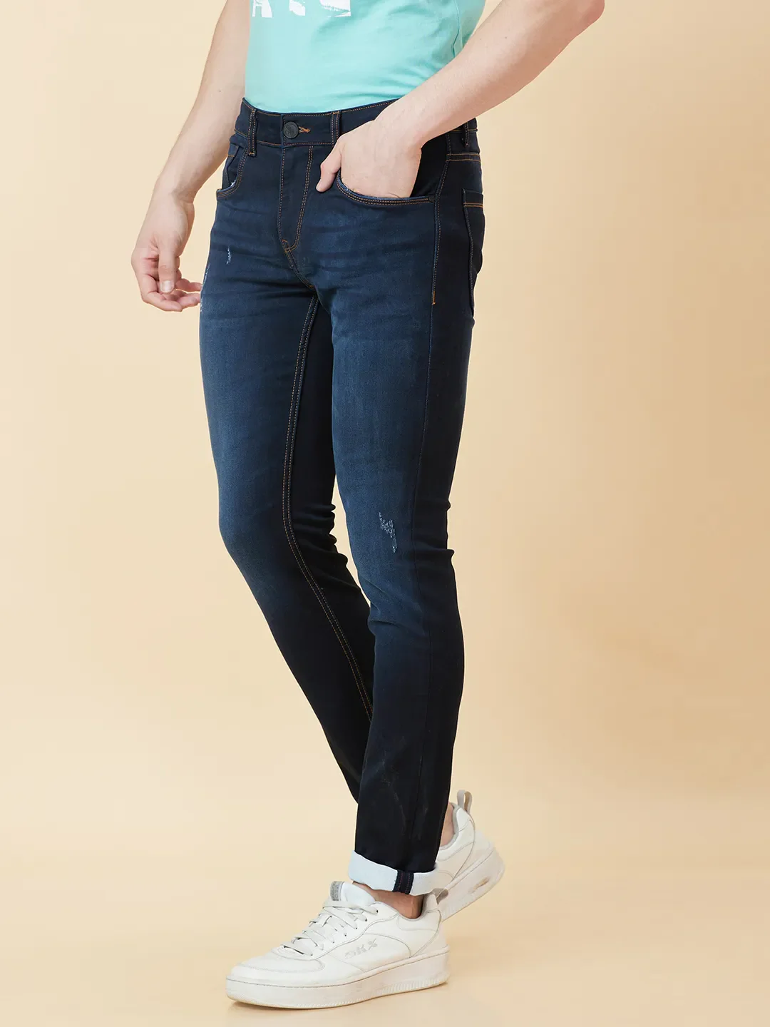 Blue Skinny Fit Men's Denims by Being Human Clothing - Image 4