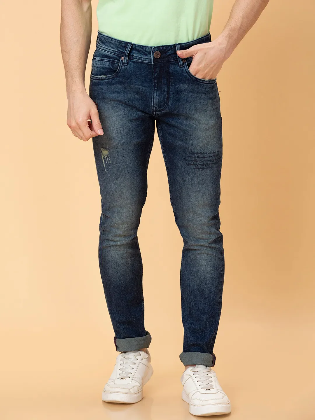 Blue Skinny Fit Denims For Men By Being Human Clothing