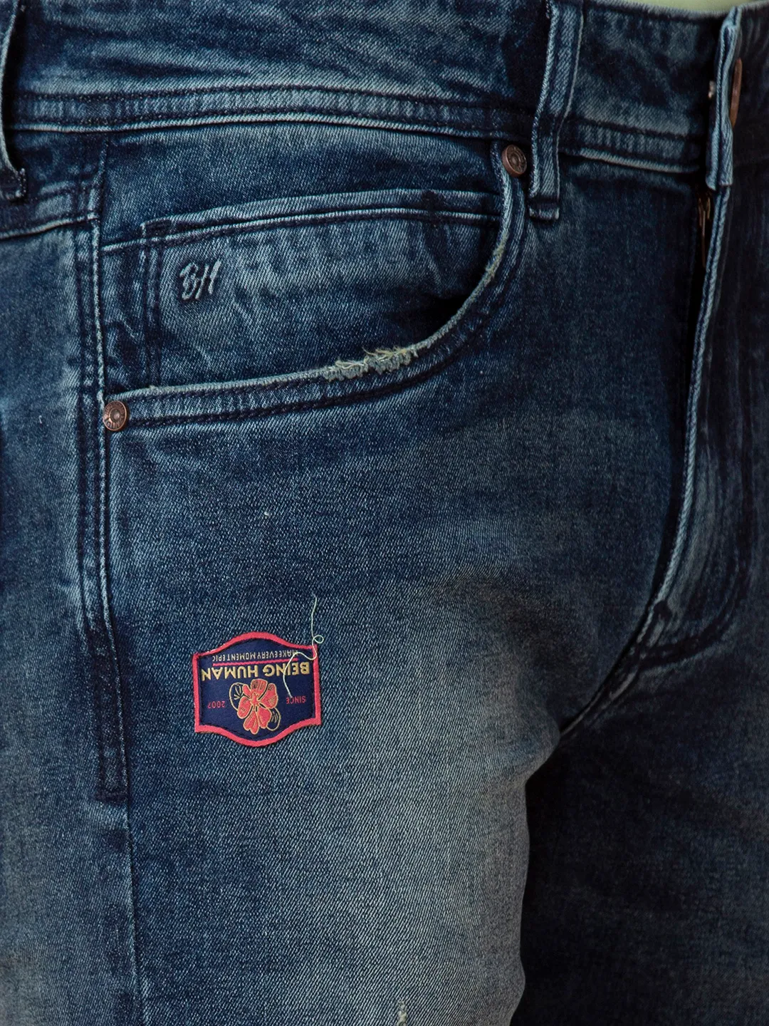 Blue Skinny Fit Denims For Men By Being Human Clothing - Image 5