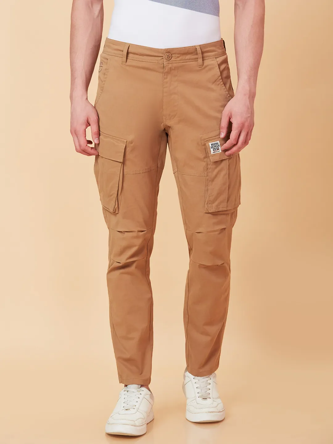Brown Slim Fit Chinos For Men By Being Human Clothing