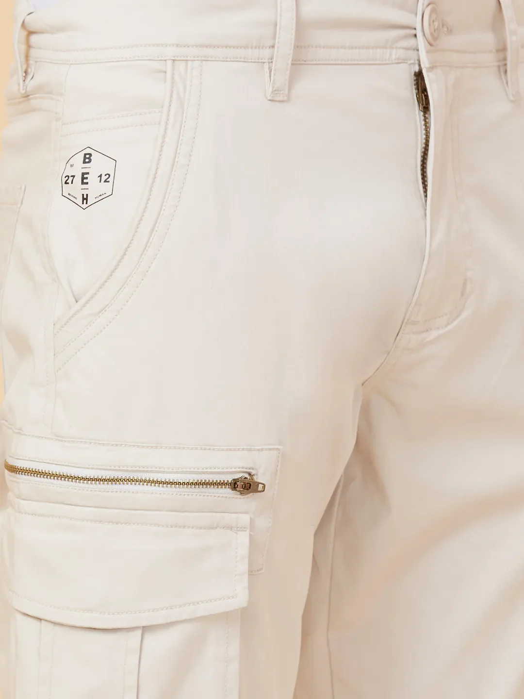 Beige Slim Fit Men's Chinos by Being Human Clothing - Image 5