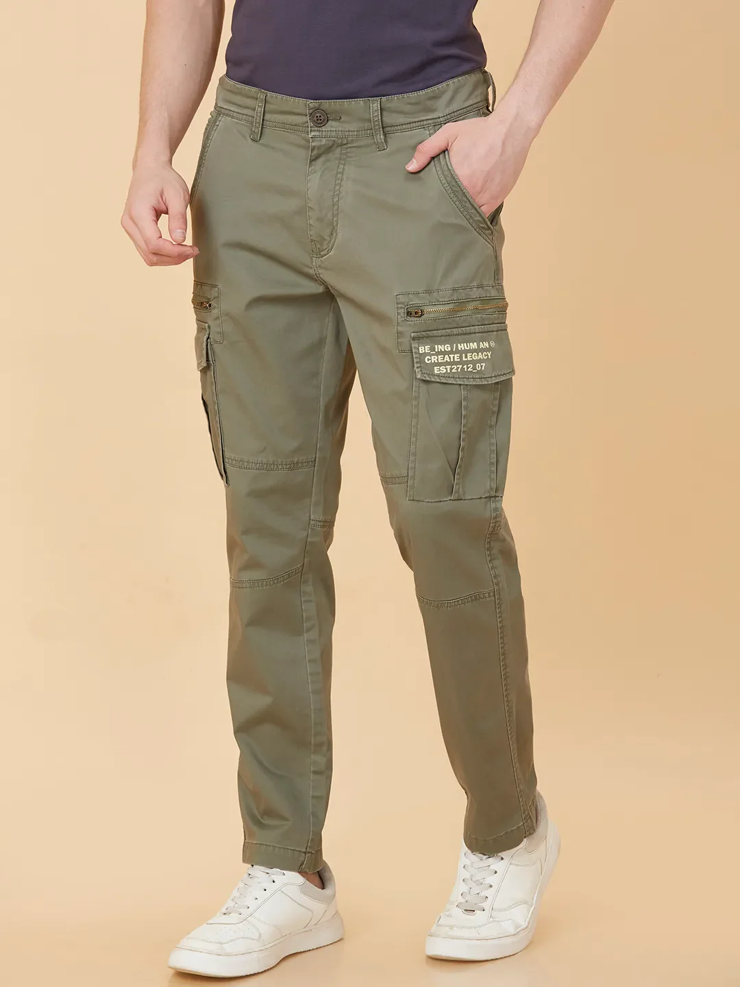 Green Slim Fit Men's Chinos by Being Human Clothing - Image 4