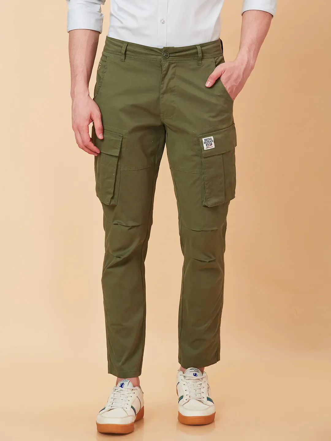 Olive Slim Fit Men's Cargos by Being Human Clothing