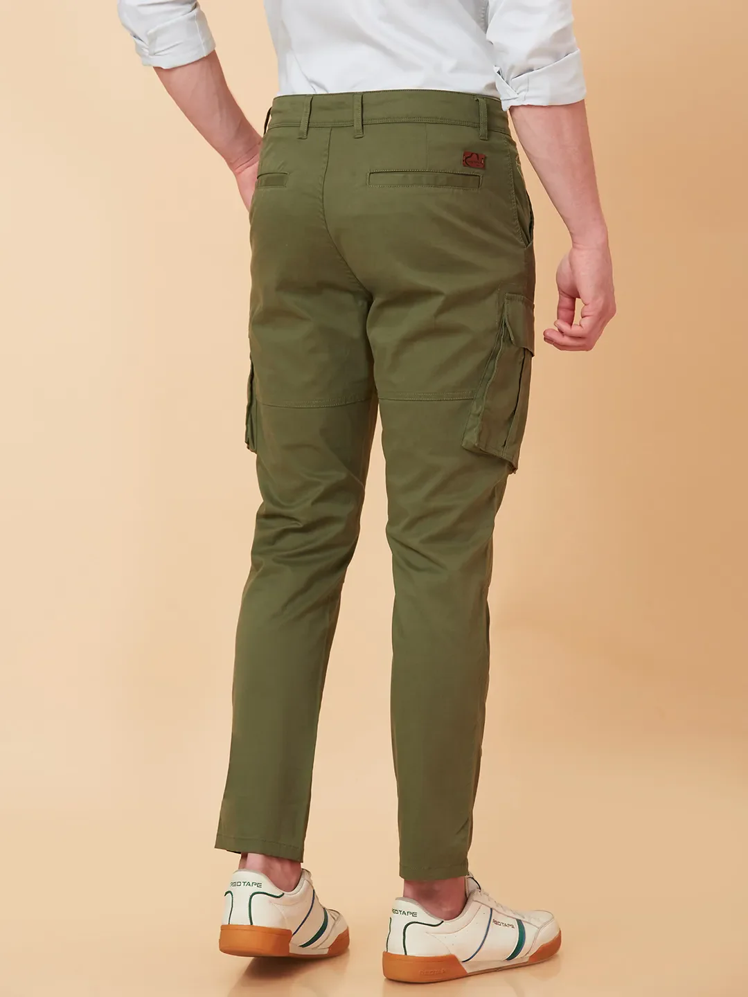 Olive Slim Fit Men's Cargos by Being Human Clothing - Image 3