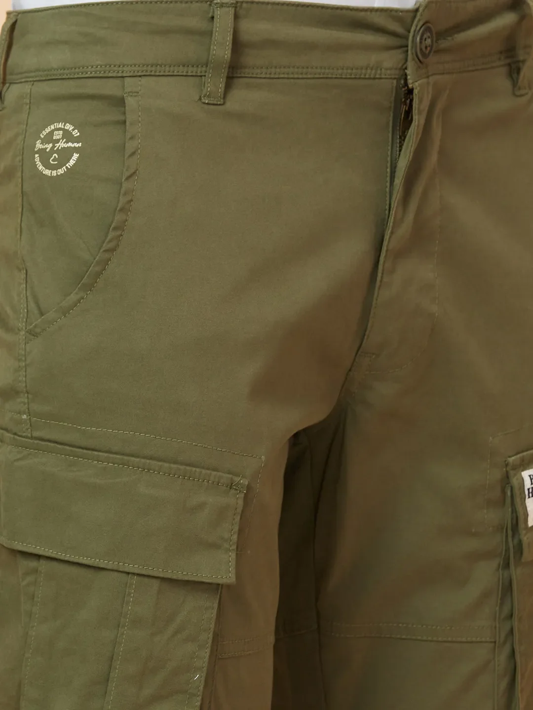 Olive Slim Fit Men's Cargos by Being Human Clothing - Image 5
