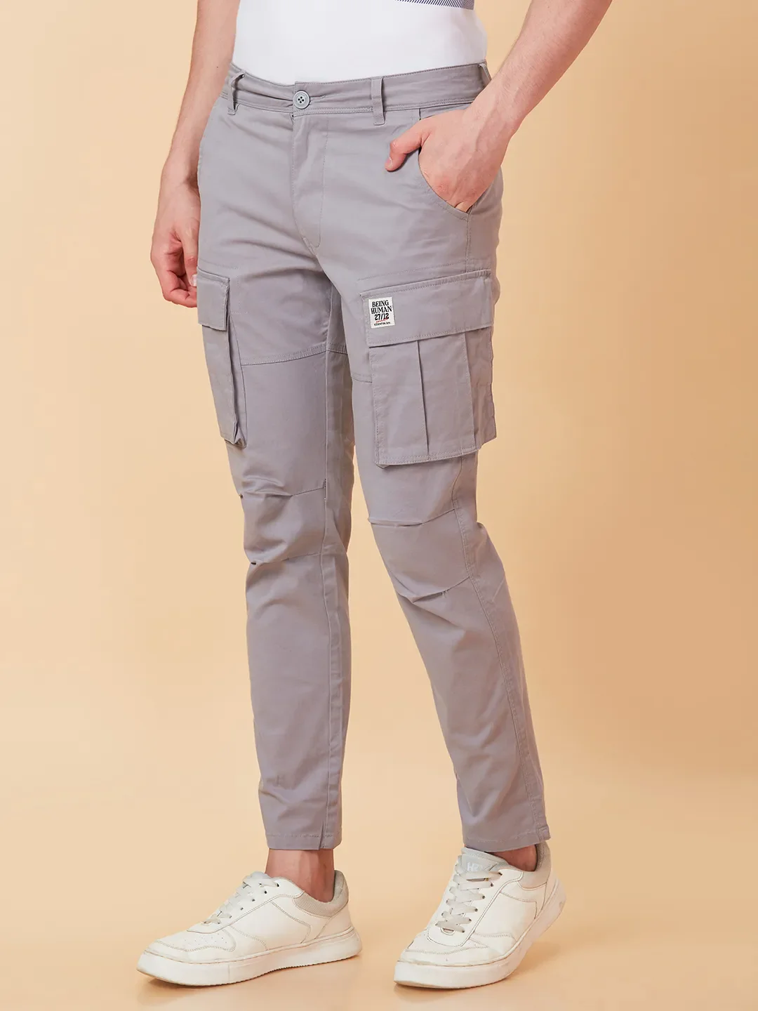 Grey Slim Fit Men's Cargos by Being Human Clothing - Image 4