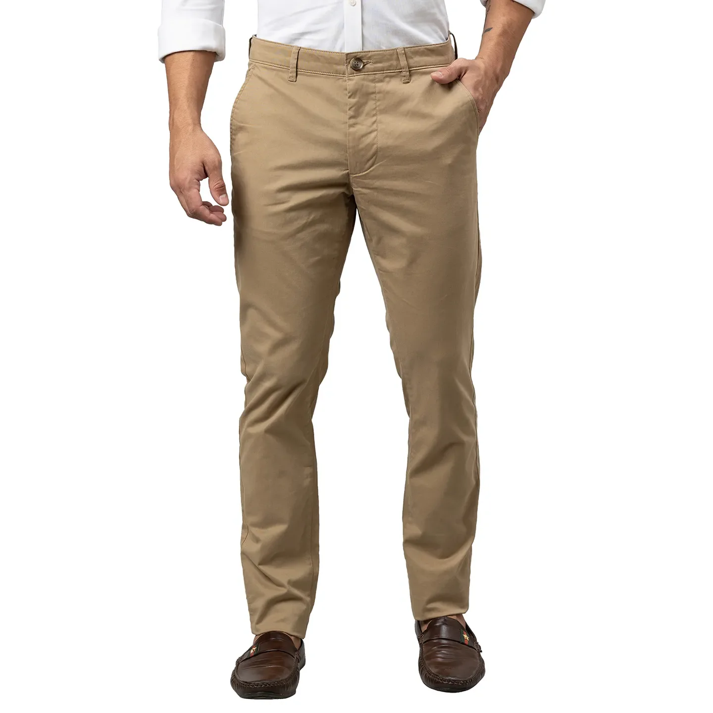 Beige Slim Straight Fit Men's Chinos by Being Human Clothing