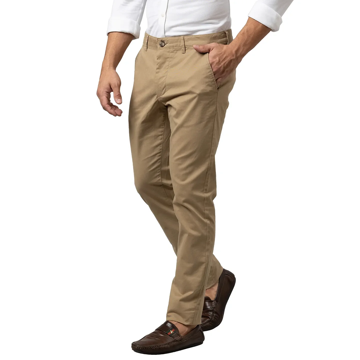 Beige Slim Straight Fit Men's Chinos by Being Human Clothing - Image 4