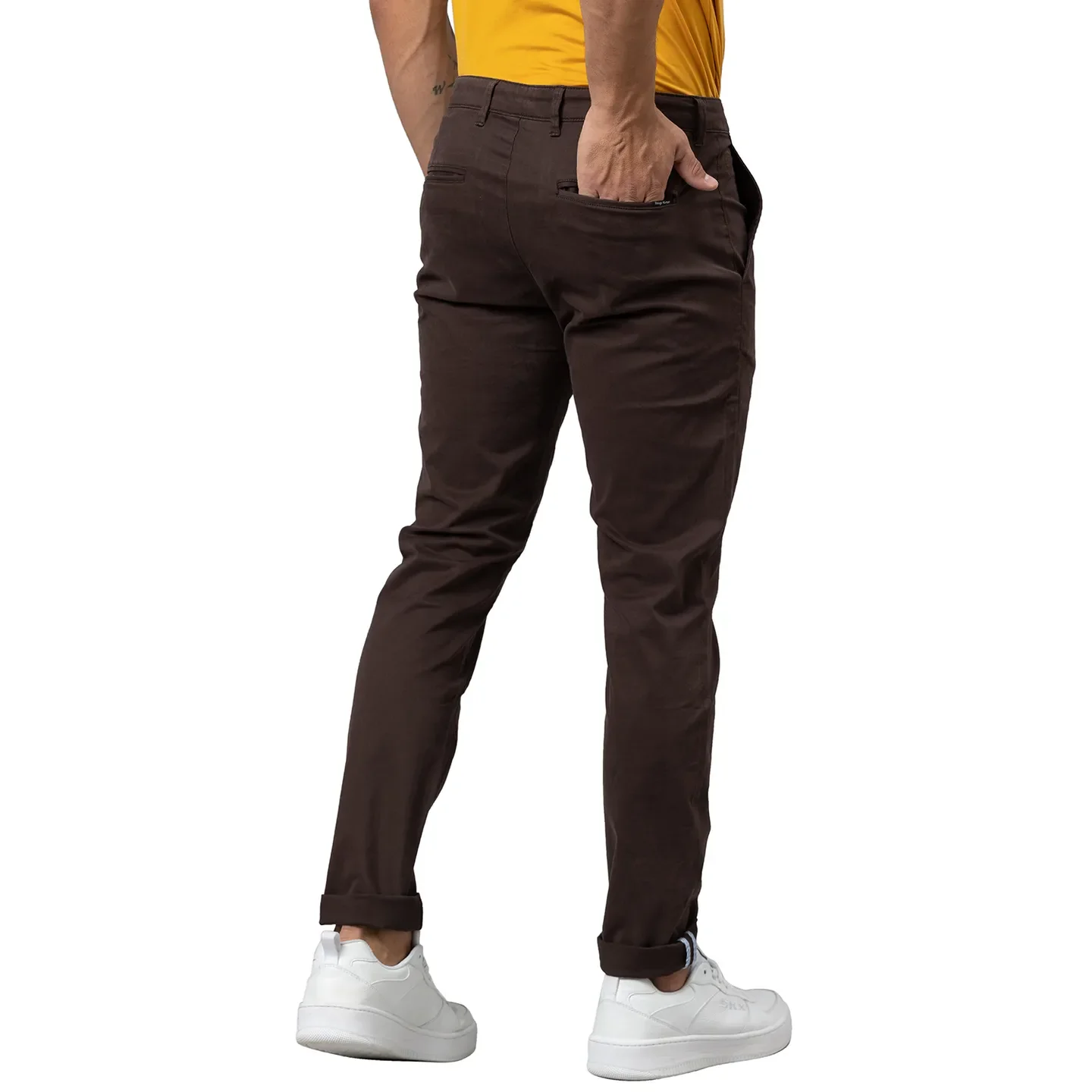 Brown Slim Fit Chinos For Men By Being Human Clothing - Image 3