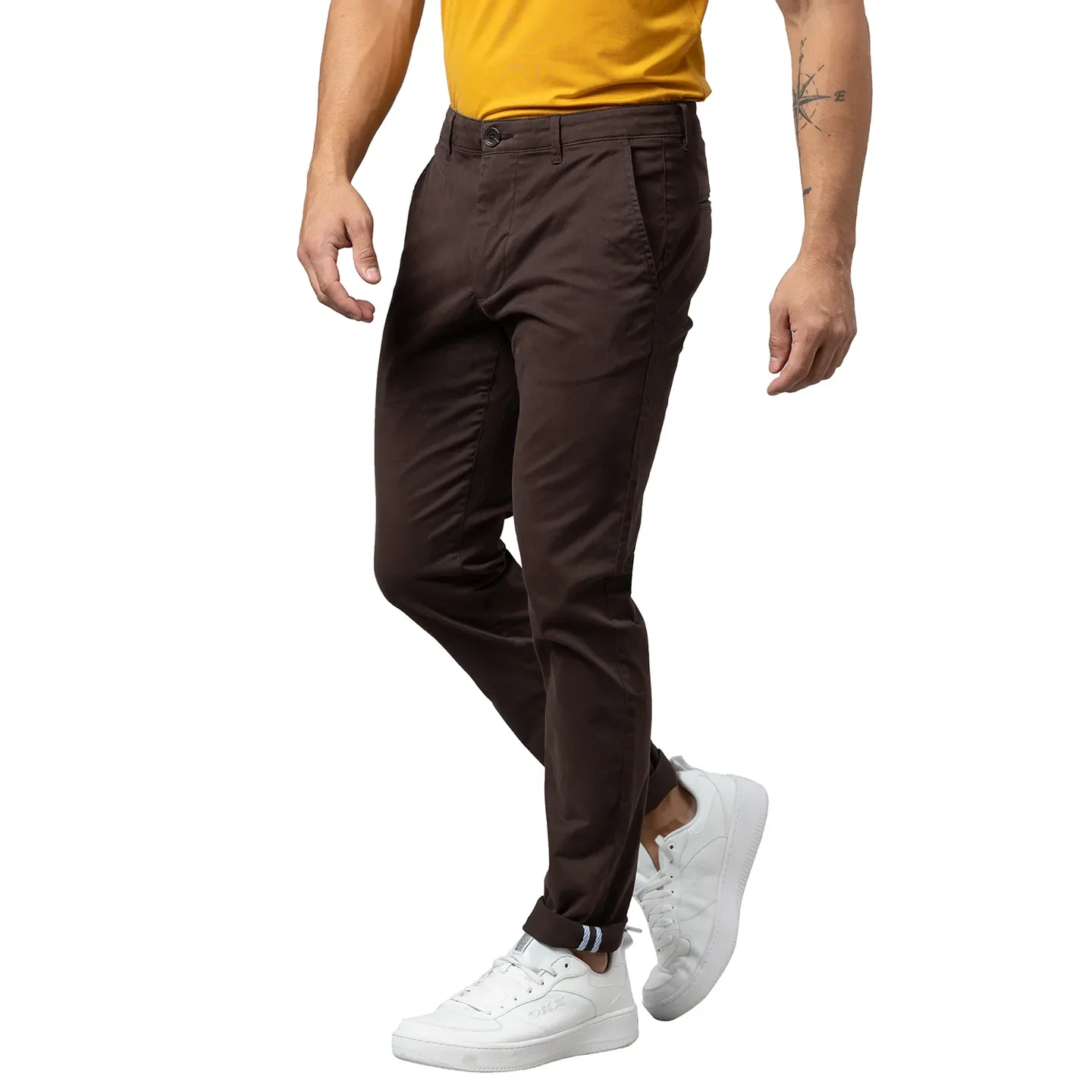Brown Slim Fit Chinos For Men By Being Human Clothing - Image 4
