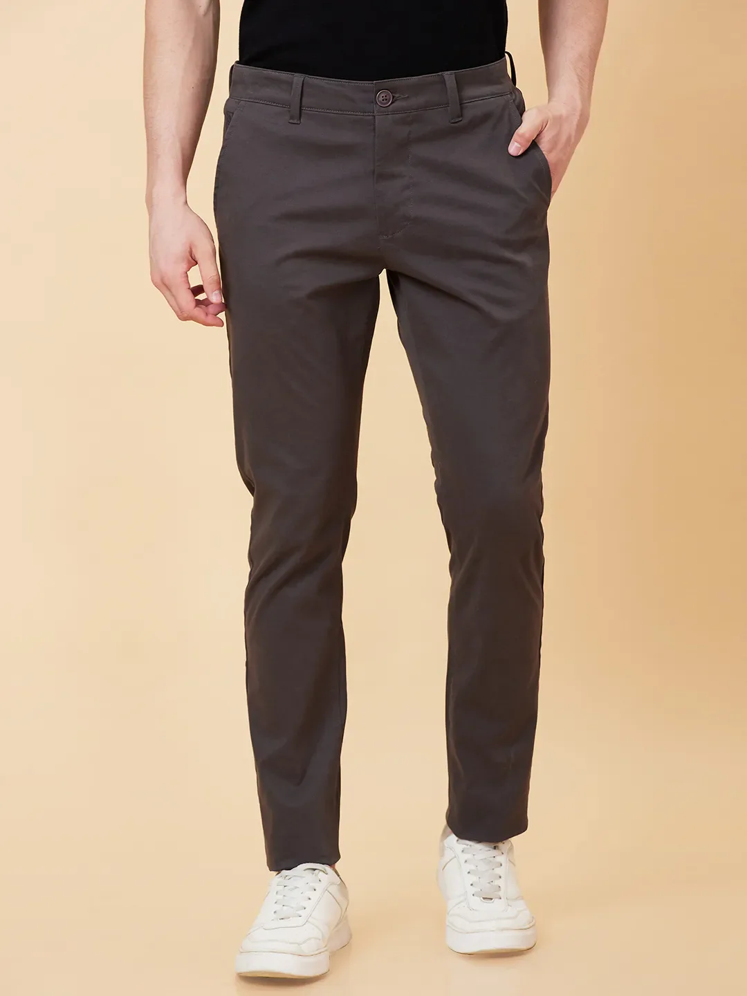 Grey Slim Fit Chinos For Men By Being Human Clothing