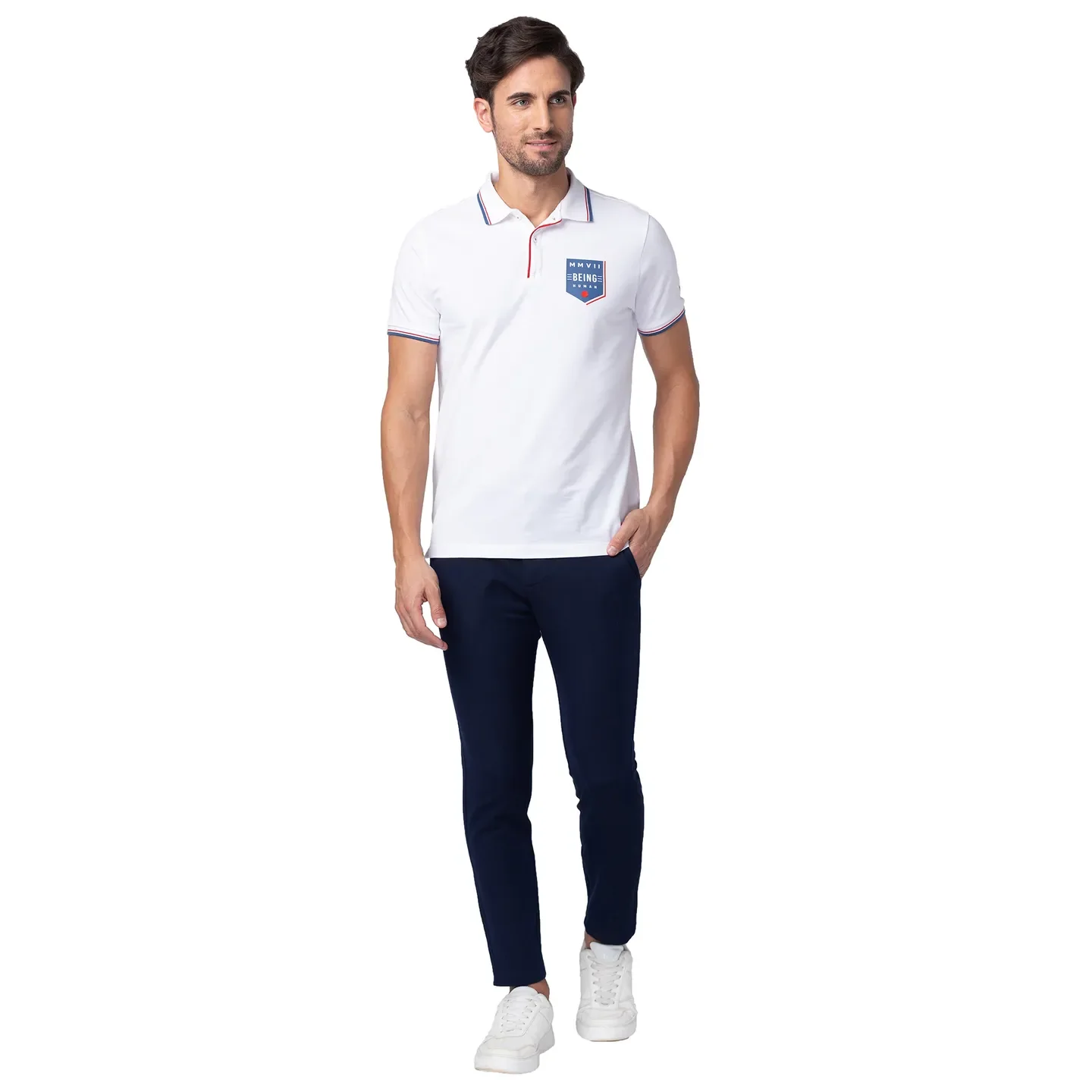 Blue Slim Straight Fit Men's Chinos by Being Human Clothing - Image 5