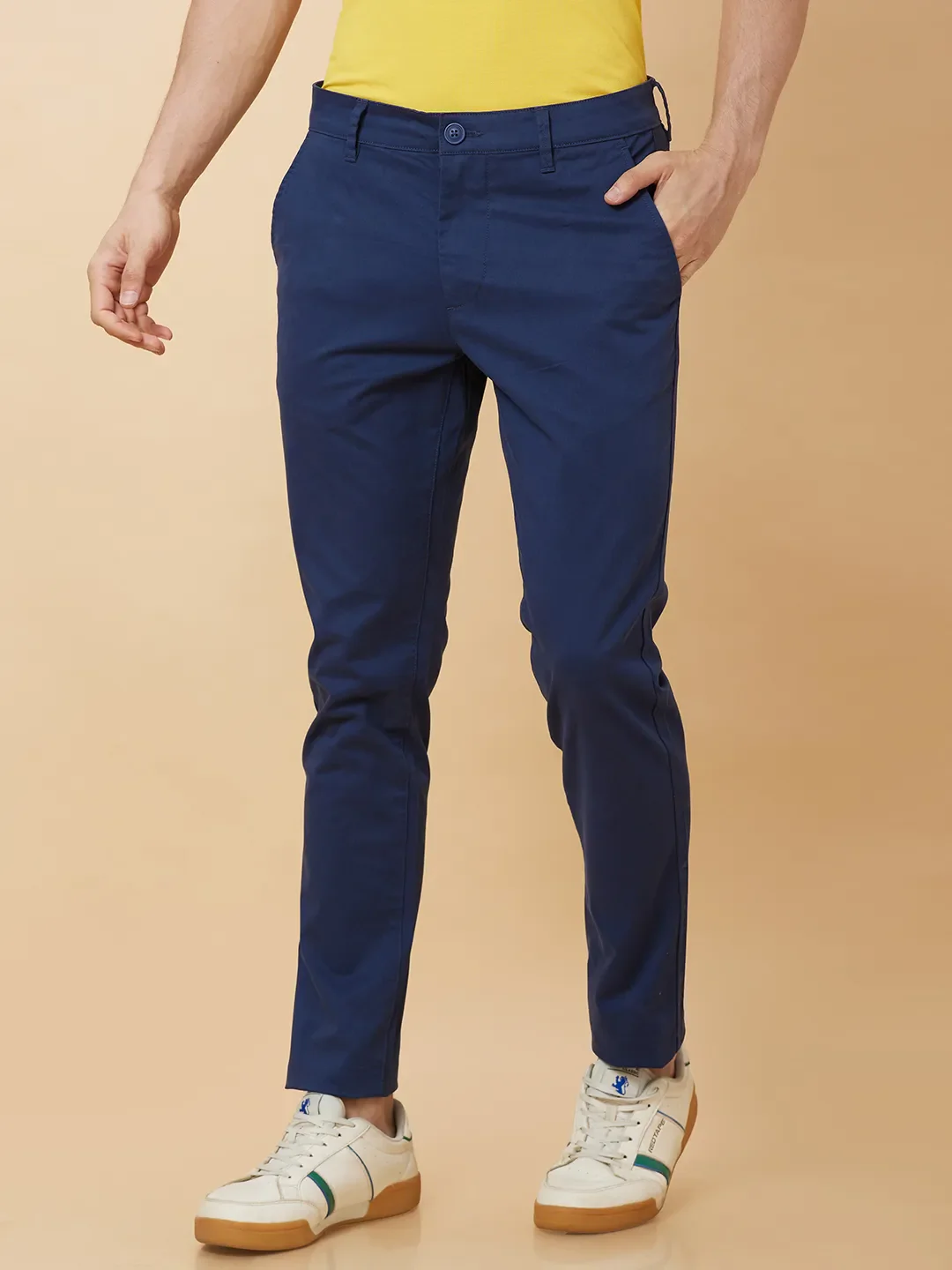 Blue Slim Straight Fit Men's Chinos by Being Human Clothing - Image 4