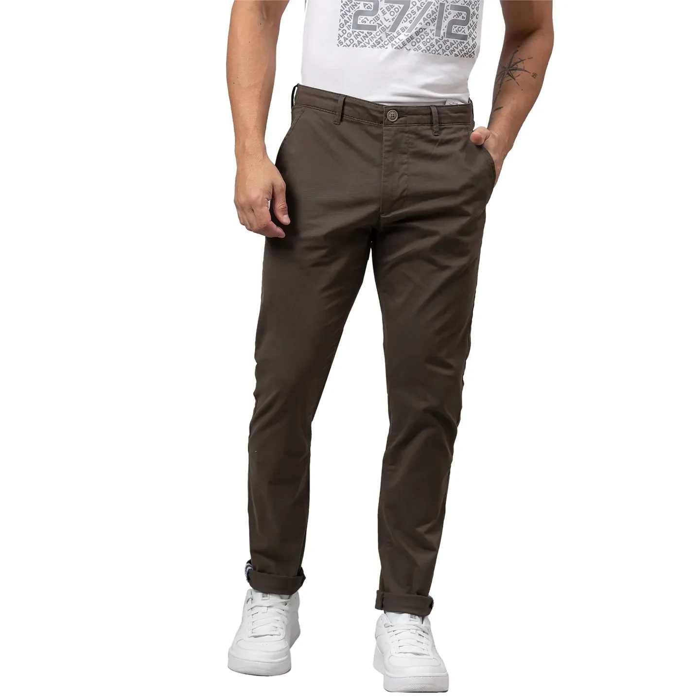 Olive Slim Fit Chinos For Men By Being Human Clothing