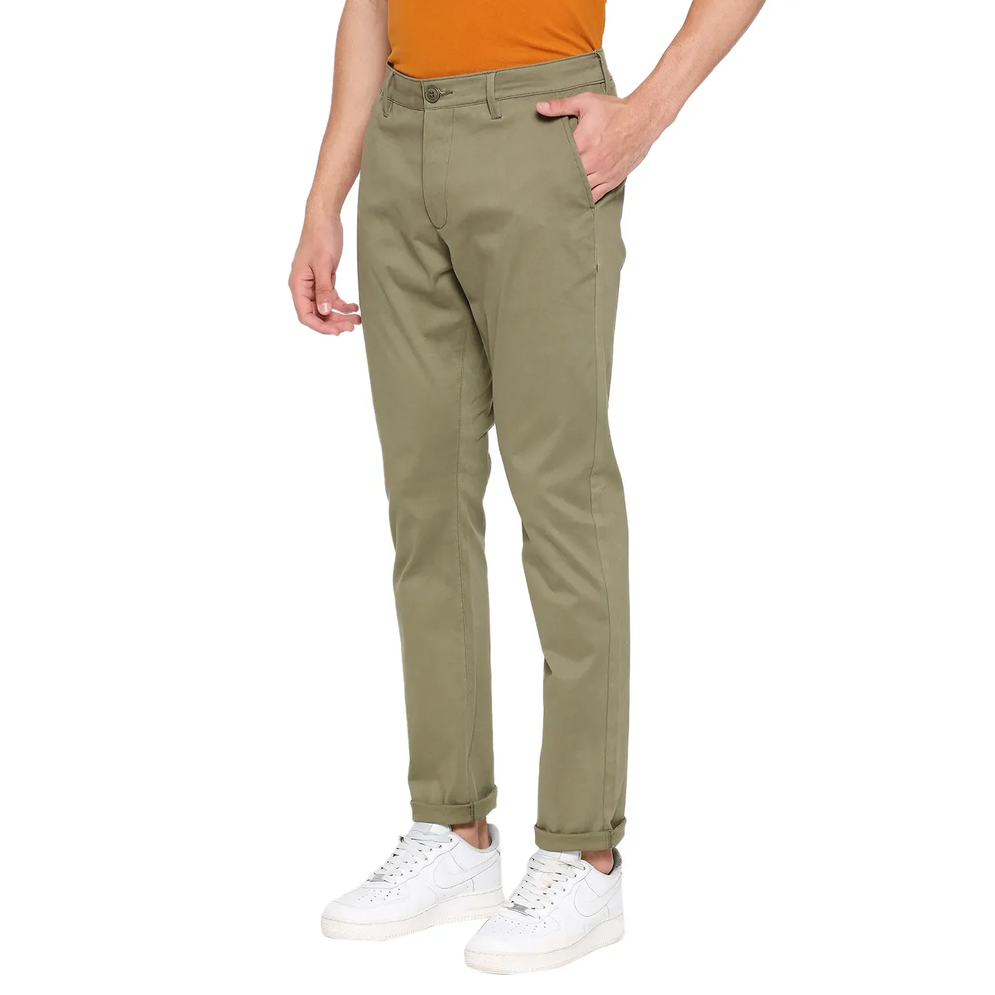 Olive Slim Fit Chinos For Men By Being Human Clothing - Image 2