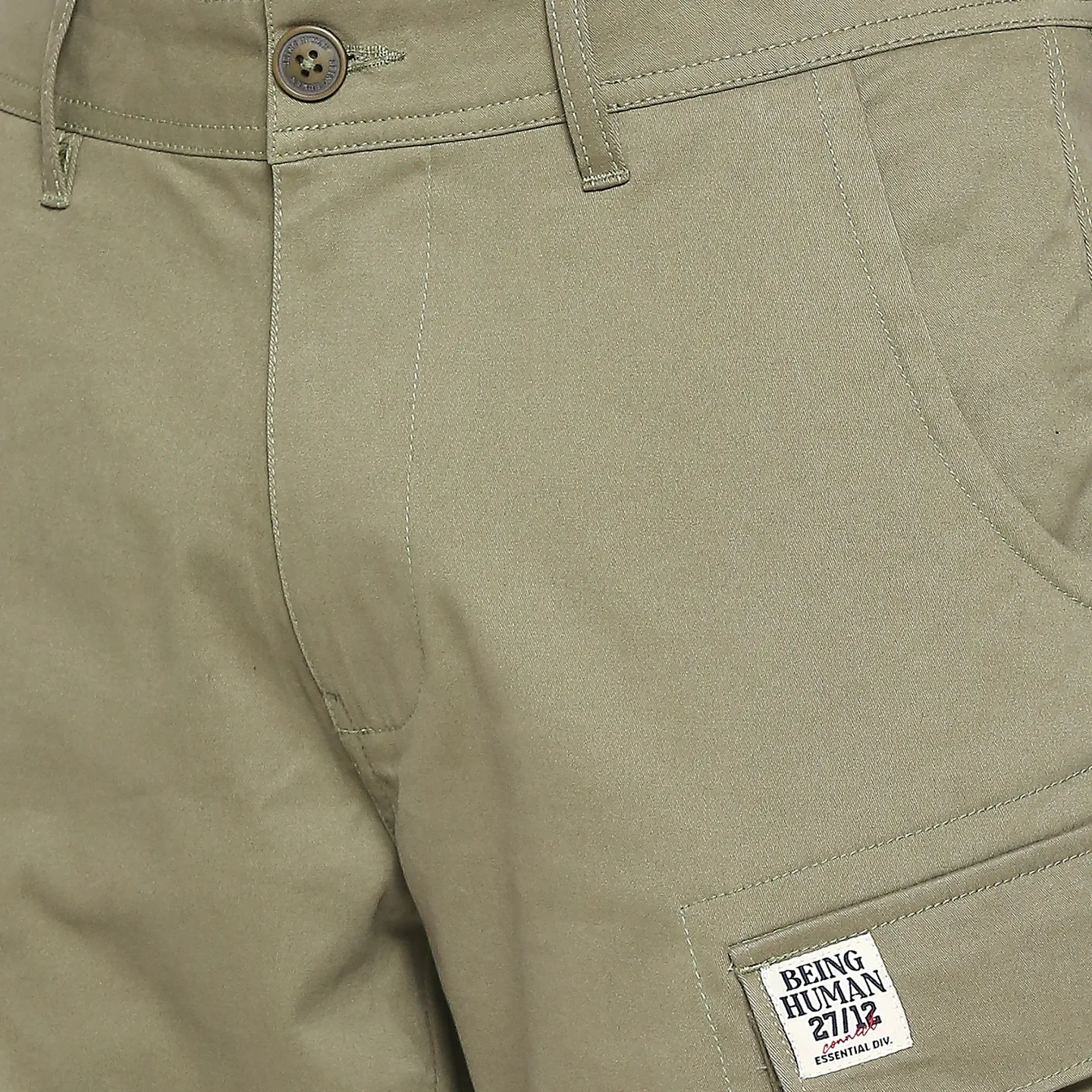 Olive Slim Straight Fit Men's Cargos by Being Human Clothing - Image 5