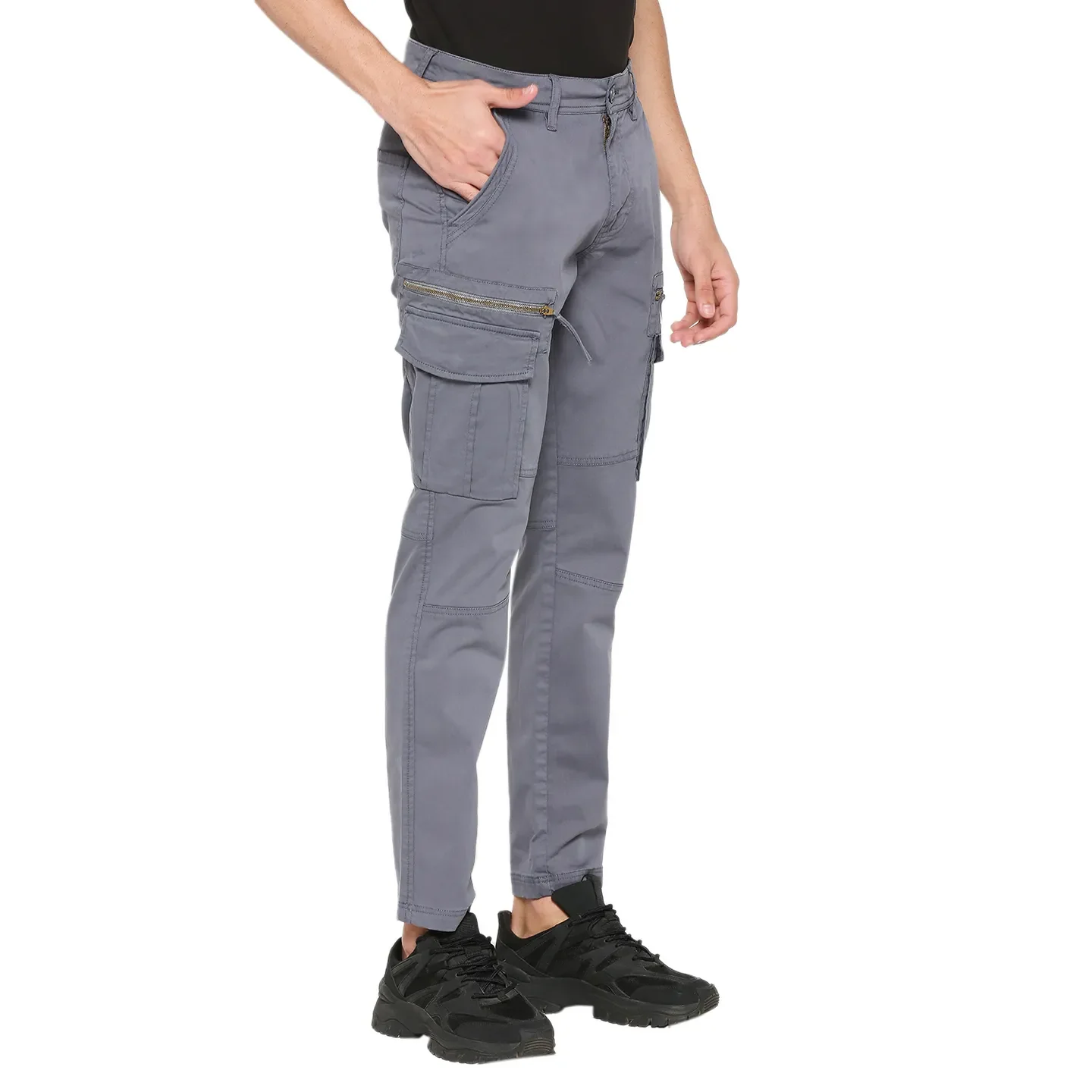 Grey Slim Straight Fit Men's Cargos by Being Human Clothing - Image 3