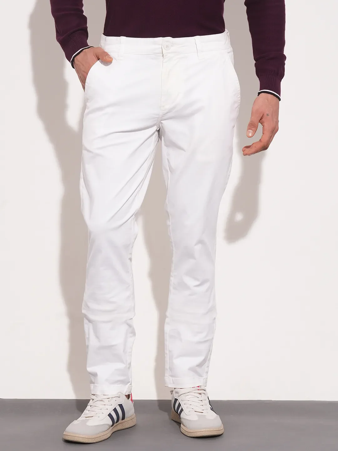 White Slim Straight Fit Men's Chinos by Being Human Clothing