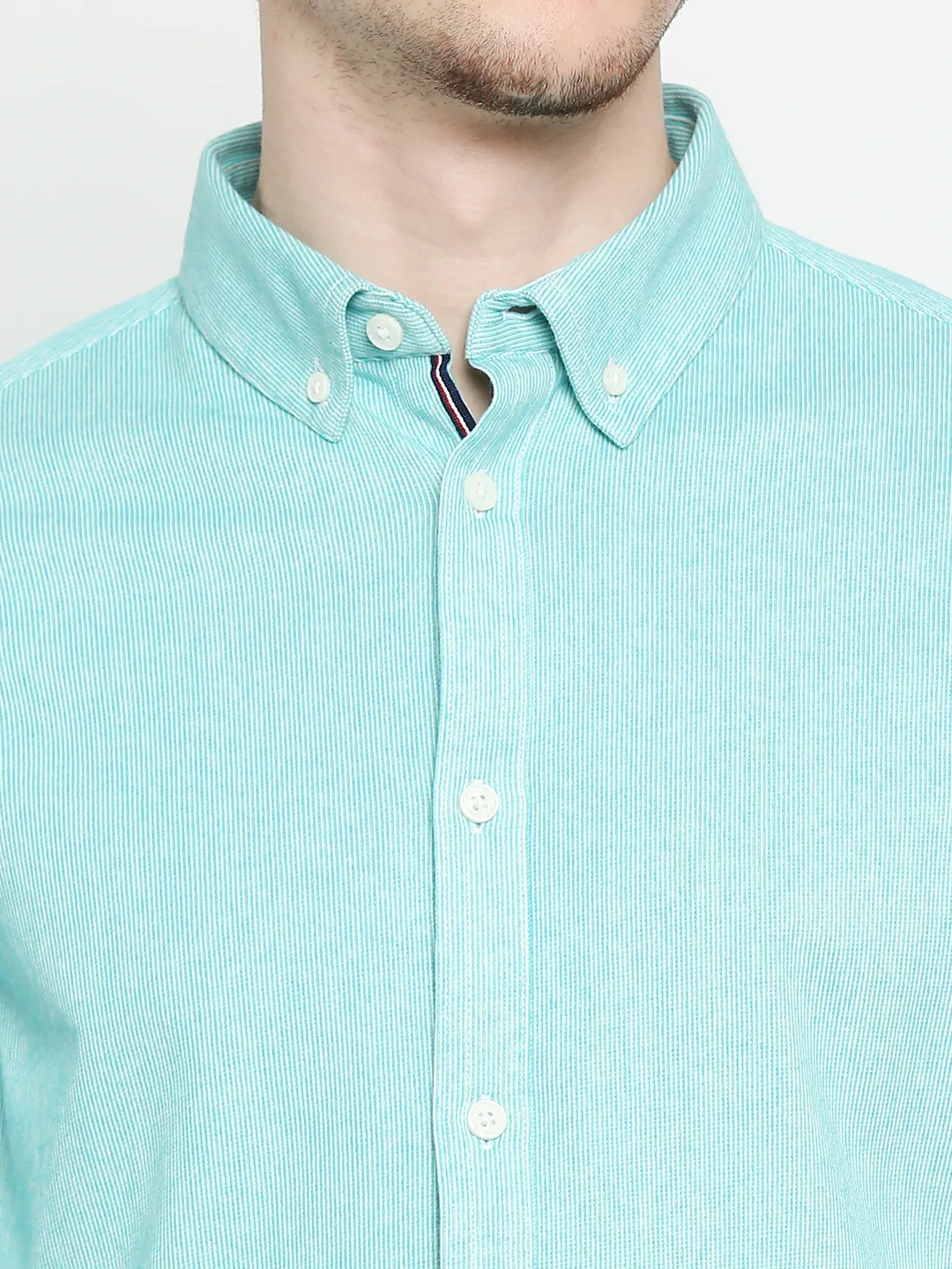 Blue Slim Straight Fit Regular Collar Long Sleeves Cotton Men's Shirt by Being Human Clothing - Image 5