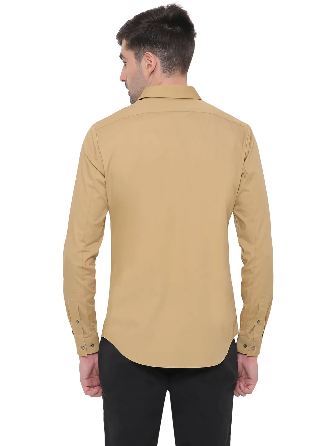 Beige Slim Straight Fit Regular Collar Long Sleeves Cotton Men's Shirt by Being Human Clothing - Image 3