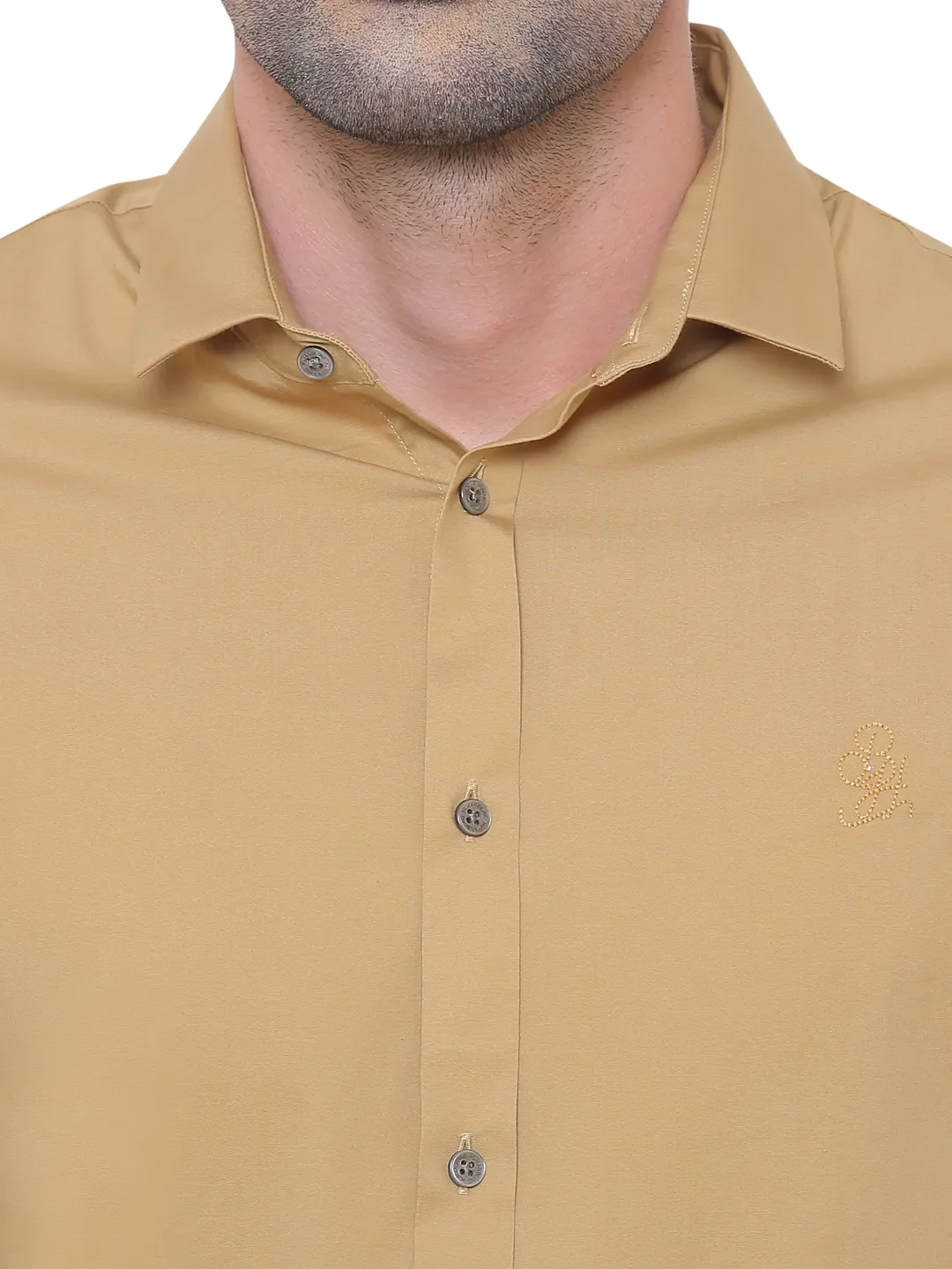 Beige Slim Straight Fit Regular Collar Long Sleeves Cotton Men's Shirt by Being Human Clothing - Image 4