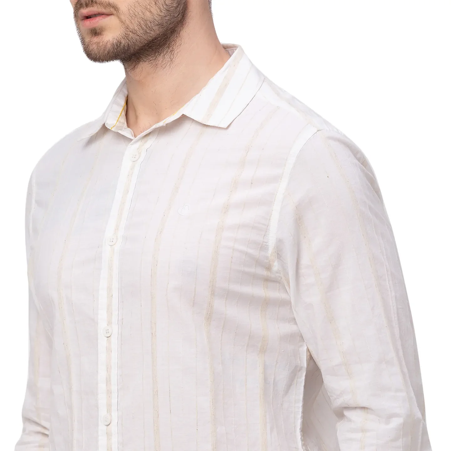 Beige Slim Straight Fit Regular Collar Long Sleeves Linen Men's Shirt by Being Human Clothing - Image 4