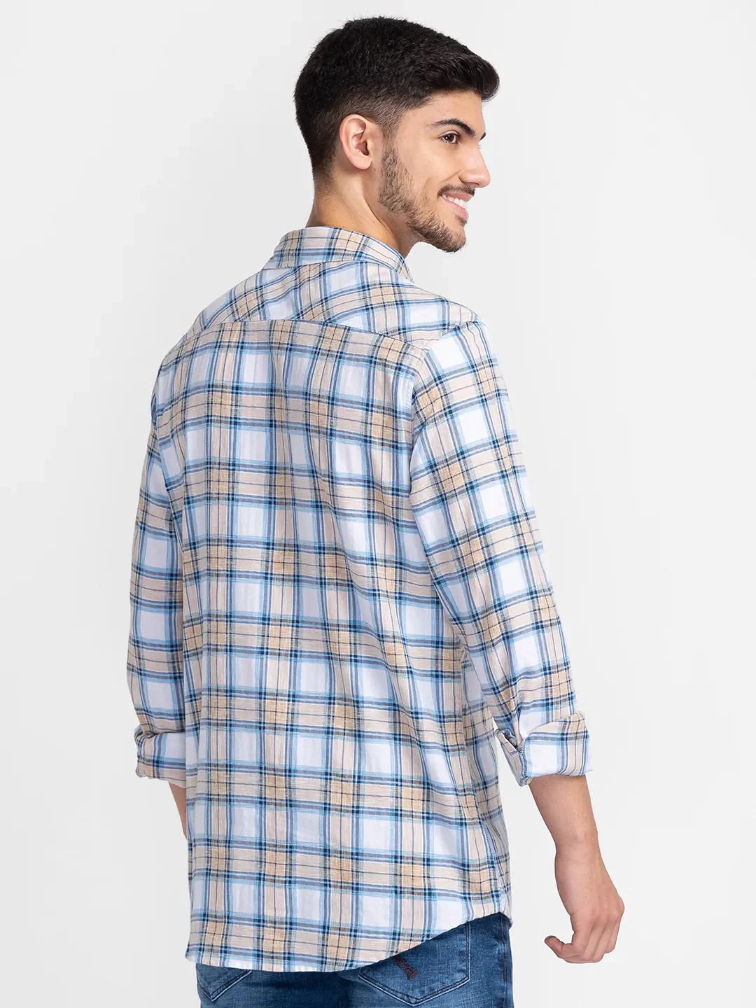 Beige Slim Fit Regular Collar Men's Shirt by Being Human Clothing - Image 3