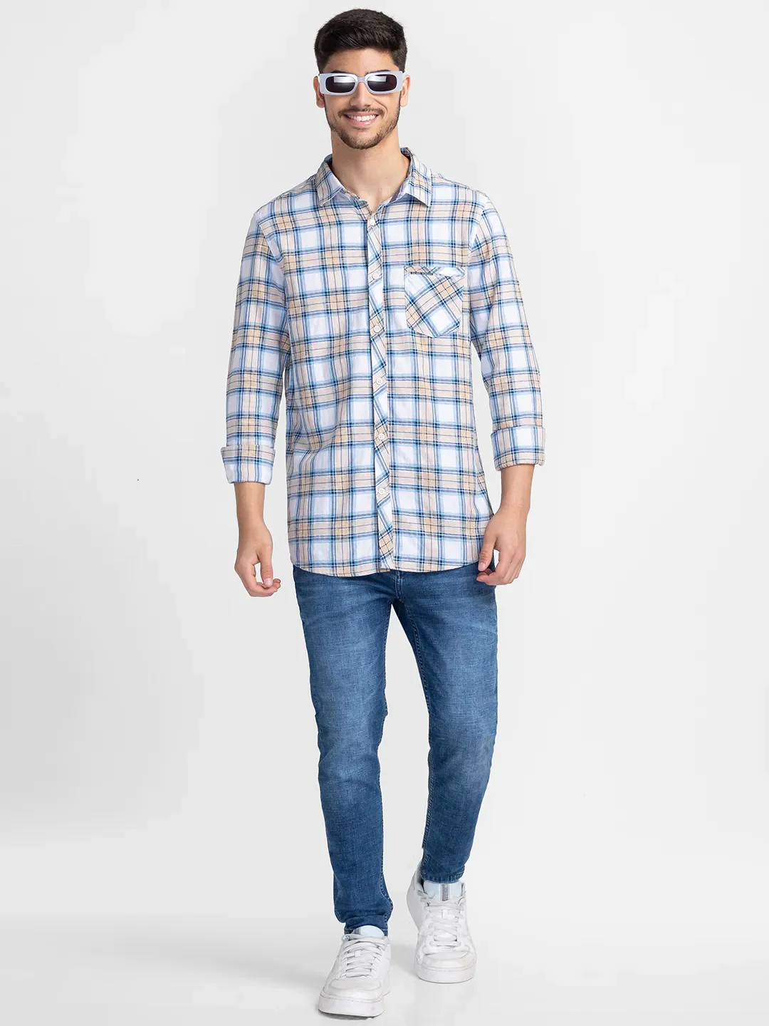 Beige Slim Fit Regular Collar Men's Shirt by Being Human Clothing - Image 6