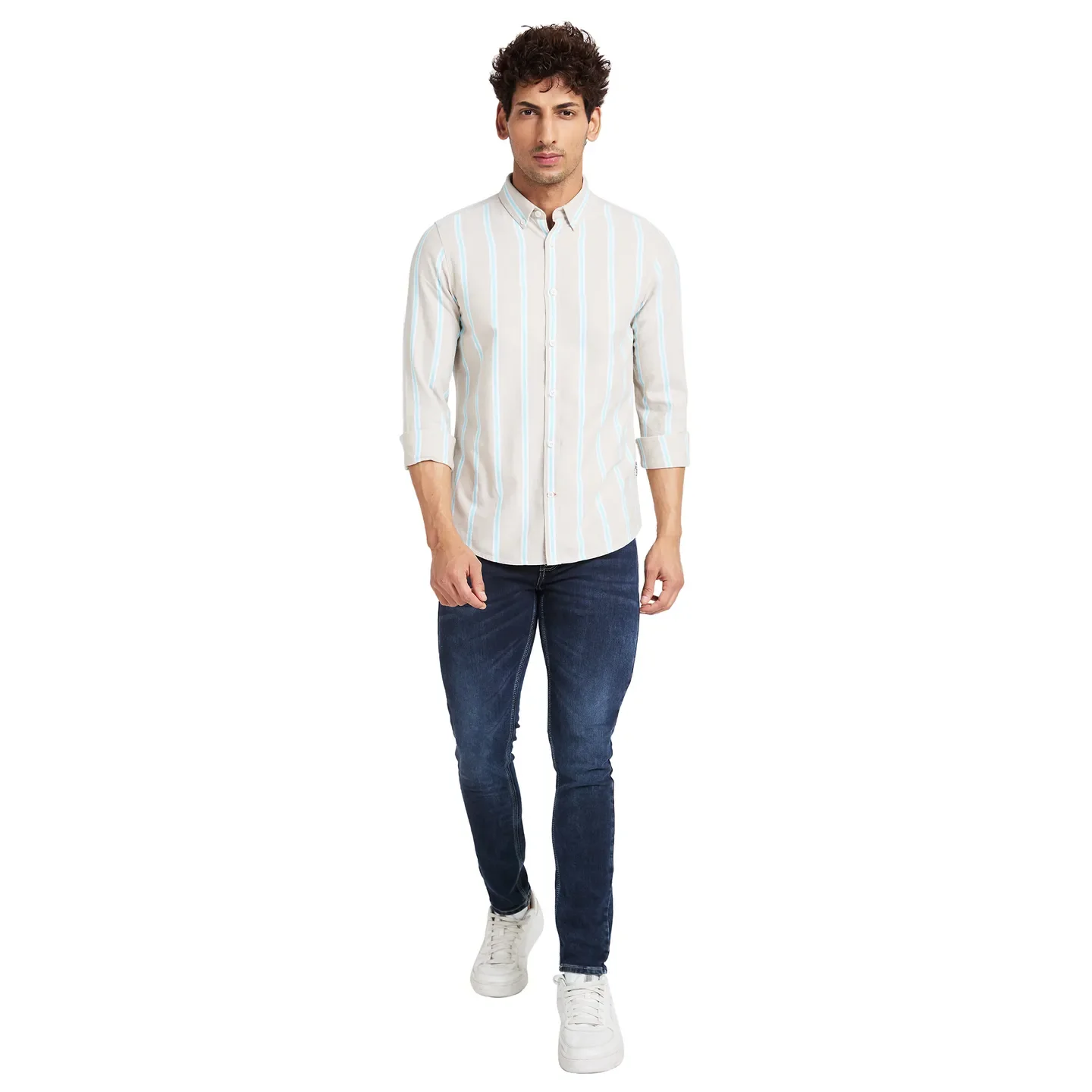 Beige Slim Straight Fit Regular Collar Long Sleeves Men's Shirt by Being Human Clothing - Image 2