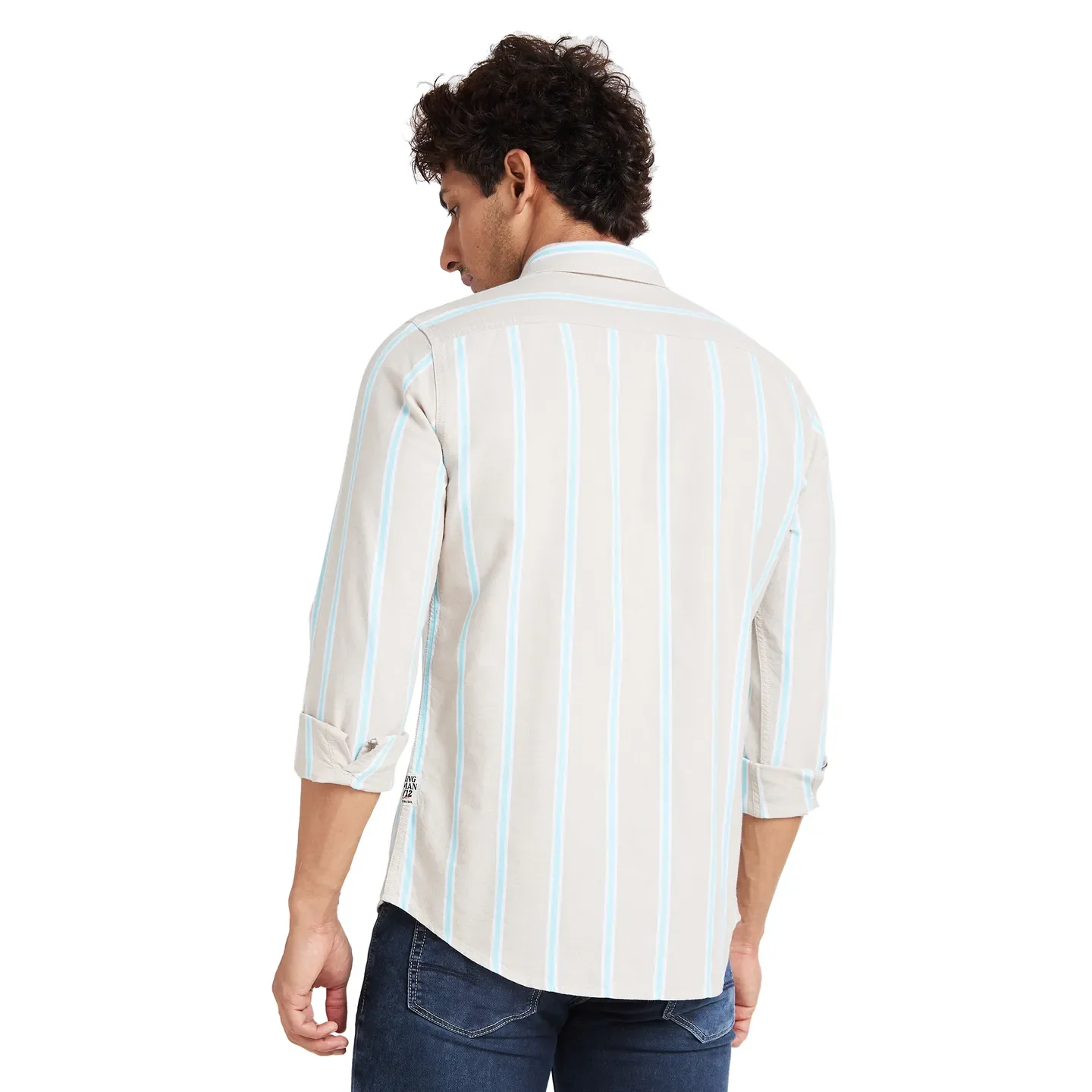 Beige Slim Straight Fit Regular Collar Long Sleeves Men's Shirt by Being Human Clothing - Image 4