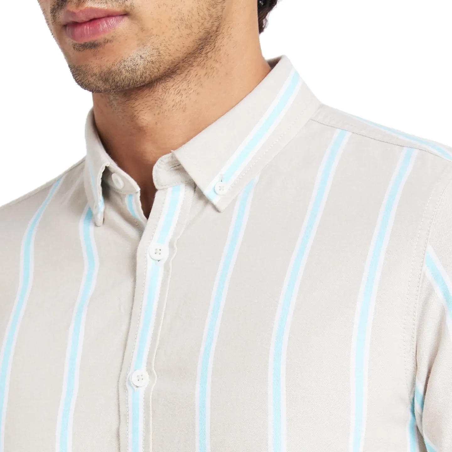 Beige Slim Straight Fit Regular Collar Long Sleeves Men's Shirt by Being Human Clothing - Image 5