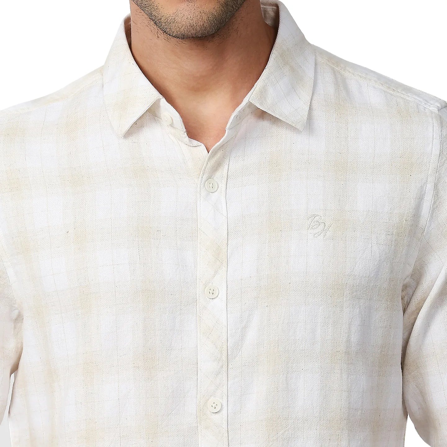 Beige Slim Straight Fit Regular Collar Long Sleeves Men's Shirt by Being Human Clothing - Image 5