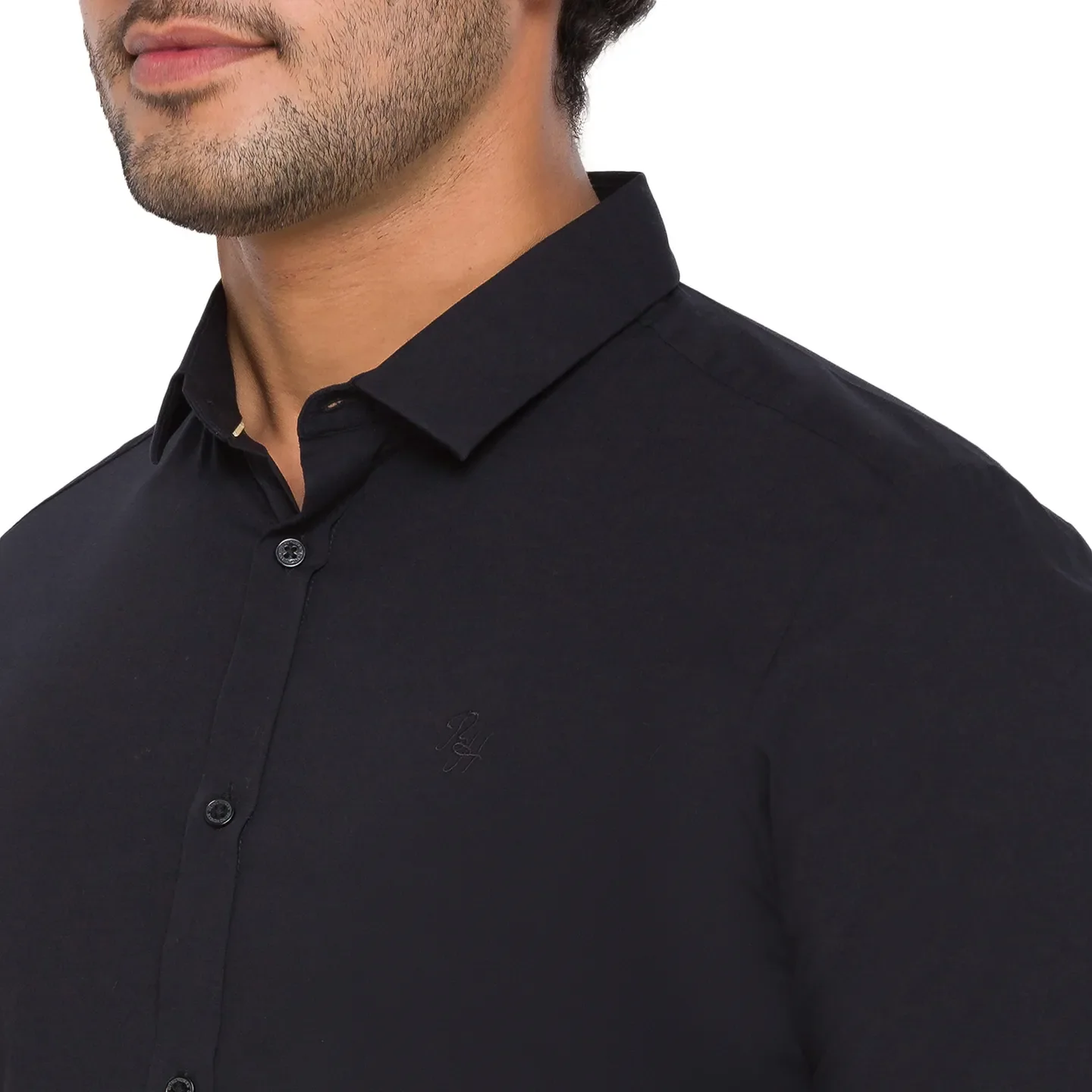Black Slim Straight Fit Regular Collar Long Sleeves Men's Shirt by Being Human Clothing - Image 3